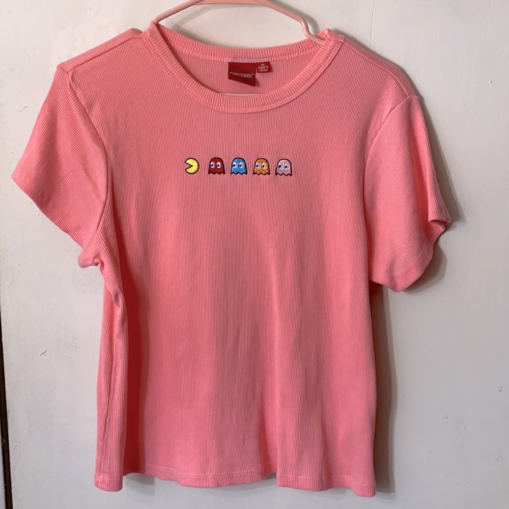 Pink Ribbed Pac-man Tee